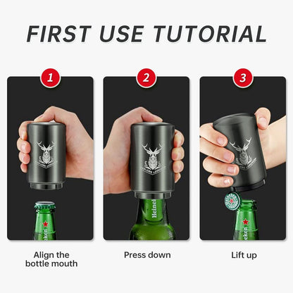 2PCS Beer Bottle Opener with Magnetic Cap, Automatic Stainless Steel One-Handed Bottle Cap Opener, Spring Loaded Push&Pop for Kitchen Home Bar Restaurant Household Utensils Destapador de Cerveza