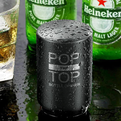2PCS Beer Bottle Opener with Magnetic Cap, Automatic Stainless Steel One-Handed Bottle Cap Opener, Spring Loaded Push&Pop for Kitchen Home Bar Restaurant Household Utensils Destapador de Cerveza
