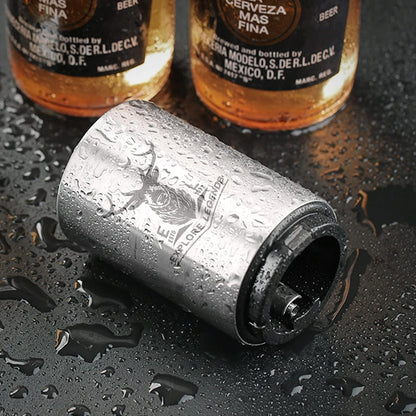 2PCS Beer Bottle Opener with Magnetic Cap, Automatic Stainless Steel One-Handed Bottle Cap Opener, Spring Loaded Push&Pop for Kitchen Home Bar Restaurant Household Utensils Destapador de Cerveza
