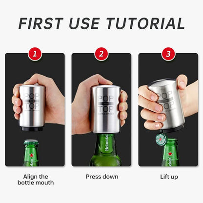 2PCS Beer Bottle Opener with Magnetic Cap, Automatic Stainless Steel One-Handed Bottle Cap Opener, Spring Loaded Push&Pop for Kitchen Home Bar Restaurant Household Utensils Destapador de Cerveza