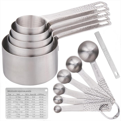 Measuring Cups and Spoons Set 14, 18/8 Stainless Steel Measuring Cups and spoons for Baking & Kitchen, Metal Metric&US 5 Measure Cups and 6 Spoon &Leveler&Measure Equivalents for Dry&Liquid