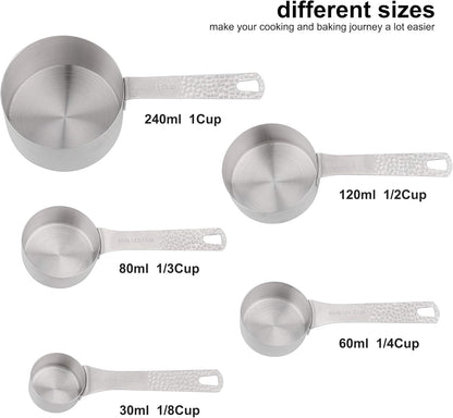 Measuring Cups and Spoons Set 14, 18/8 Stainless Steel Measuring Cups and spoons for Baking & Kitchen, Metal Metric&US 5 Measure Cups and 6 Spoon &Leveler&Measure Equivalents for Dry&Liquid
