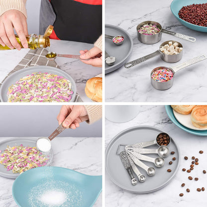 Measuring Cups and Spoons Set 14, 18/8 Stainless Steel Measuring Cups and spoons for Baking & Kitchen, Metal Metric&US 5 Measure Cups and 6 Spoon &Leveler&Measure Equivalents for Dry&Liquid