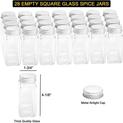 Spice Rack Organizer with 32 Spice Jars, 386 Spice Labels, Chalk Marker and Funnel Set for Cabinet, Countertop, Pantry, Cupboard or Door & Wall Mount - 32 Jars, 15.3" W × 10.8" H, Black