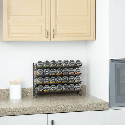Spice Rack Organizer with 32 Spice Jars, 386 Spice Labels, Chalk Marker and Funnel Set for Cabinet, Countertop, Pantry, Cupboard or Door & Wall Mount - 32 Jars, 15.3" W × 10.8" H, Black
