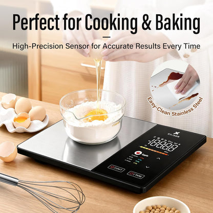 Smart Kitchen Scale with Nutrition Calculator, Digital Food Scale, Large TFT Color Display, Bluetooth App for 999+ Foods, Calorie Counter & 24 Nutrients Analyzer, 5000g Cap (Red)