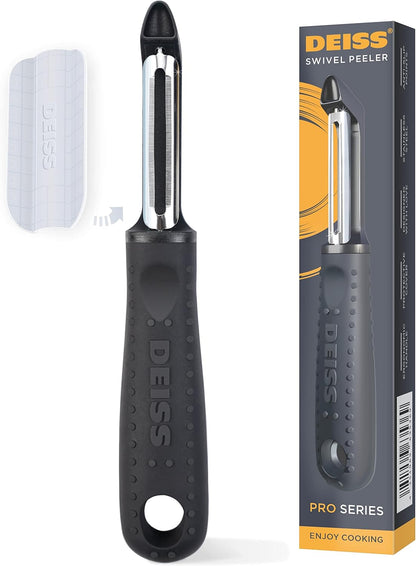Deiss PRO Swivel Vegetable Peeler - Sharp Stainless Steel Peeler With Easy Non-Slip Hand Grip, Potato Peelers For Kitchen, Fruit, Carrot, Apple, Veggie, Kiwi, Durable, And Dishwasher Safe (ORANGE)