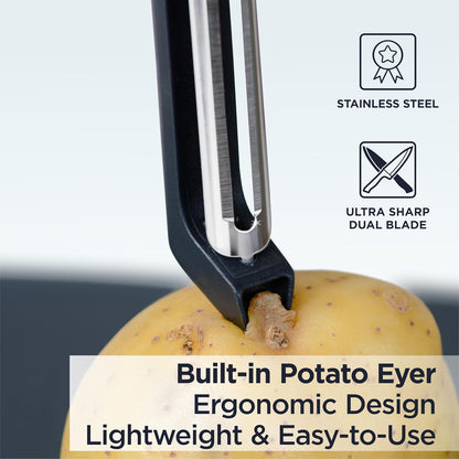 Deiss PRO Swivel Vegetable Peeler - Sharp Stainless Steel Peeler With Easy Non-Slip Hand Grip, Potato Peelers For Kitchen, Fruit, Carrot, Apple, Veggie, Kiwi, Durable, And Dishwasher Safe (ORANGE)