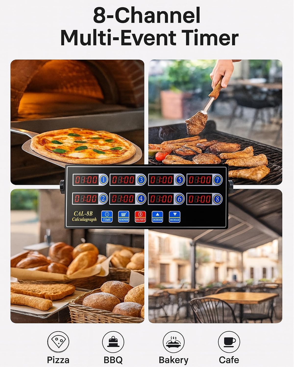 Commercial 8 Channels Digital Kitchen Timer, Calculagraph Fry Timer