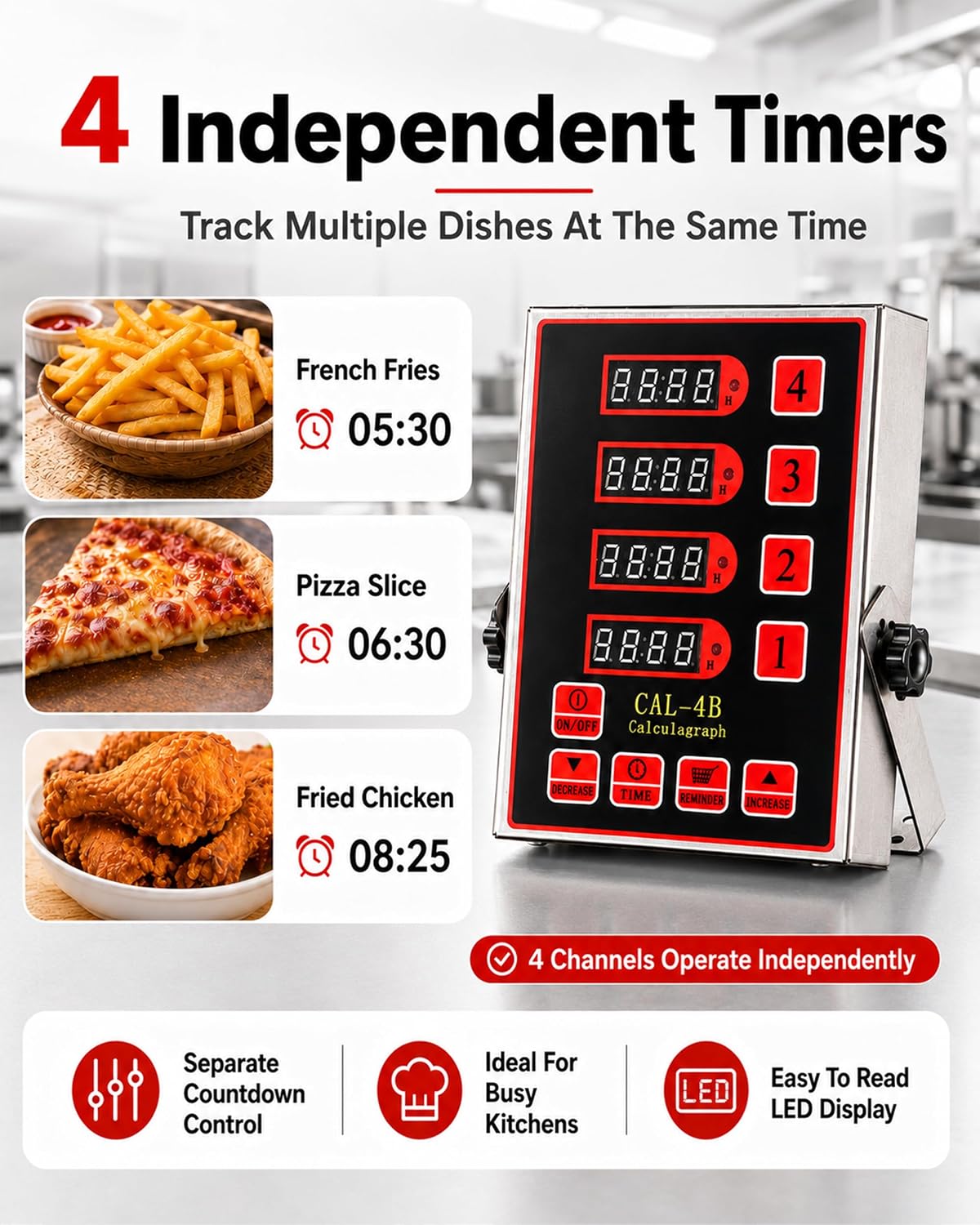 Commercial 8 Channels Digital Kitchen Timer, Calculagraph Fry Timer