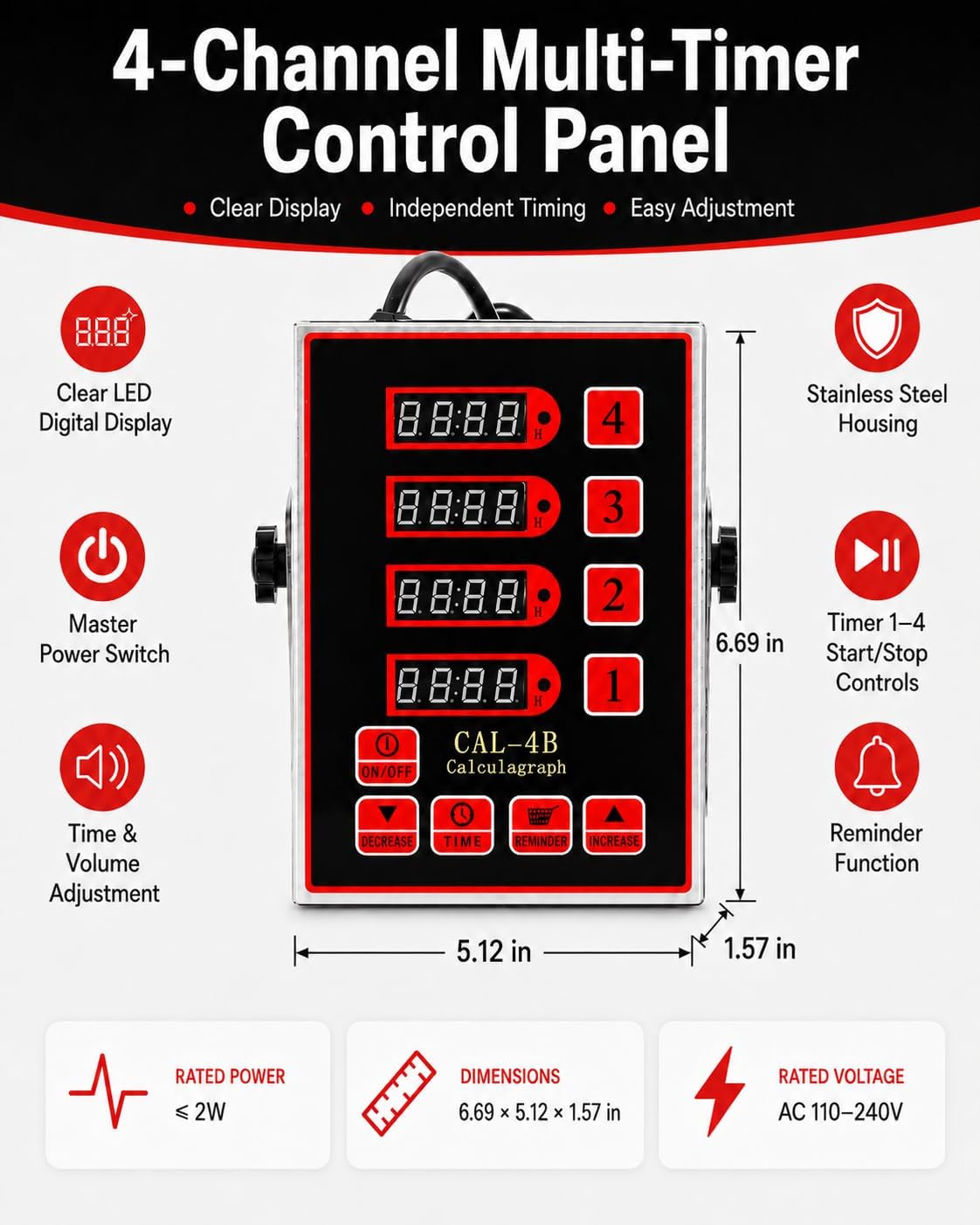 Commercial 8 Channels Digital Kitchen Timer, Calculagraph Fry Timer