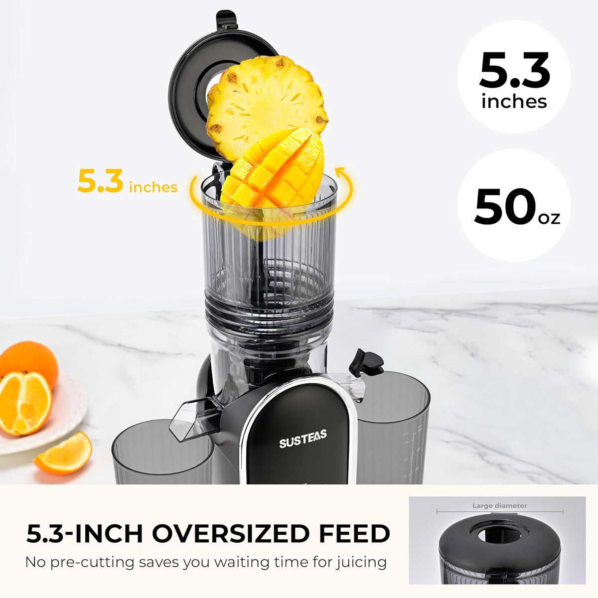Juicer Machines with 5.3" Extra Wide Chute, Whole Fruits Vegetables