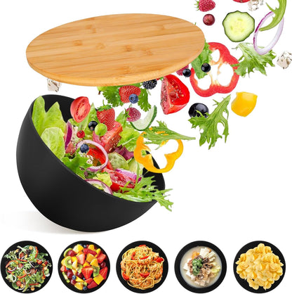 Salad Bowl Set of 3, Natural Bamboo Fiber Salad Serving Bowls with Lids,Mixing Bowl for Preparing and Serving Salad, Cereal, Fruit, Veggies, Popcorn,Chips & Bread(10",8",6")