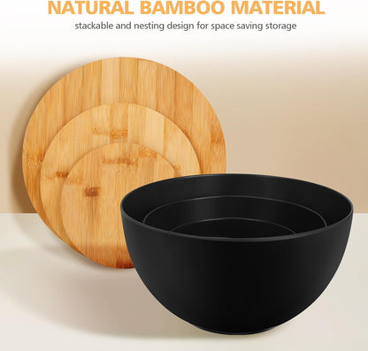 Salad Bowl Set of 3, Natural Bamboo Fiber Salad Serving Bowls with Lids,Mixing Bowl for Preparing and Serving Salad, Cereal, Fruit, Veggies, Popcorn,Chips & Bread(10",8",6")