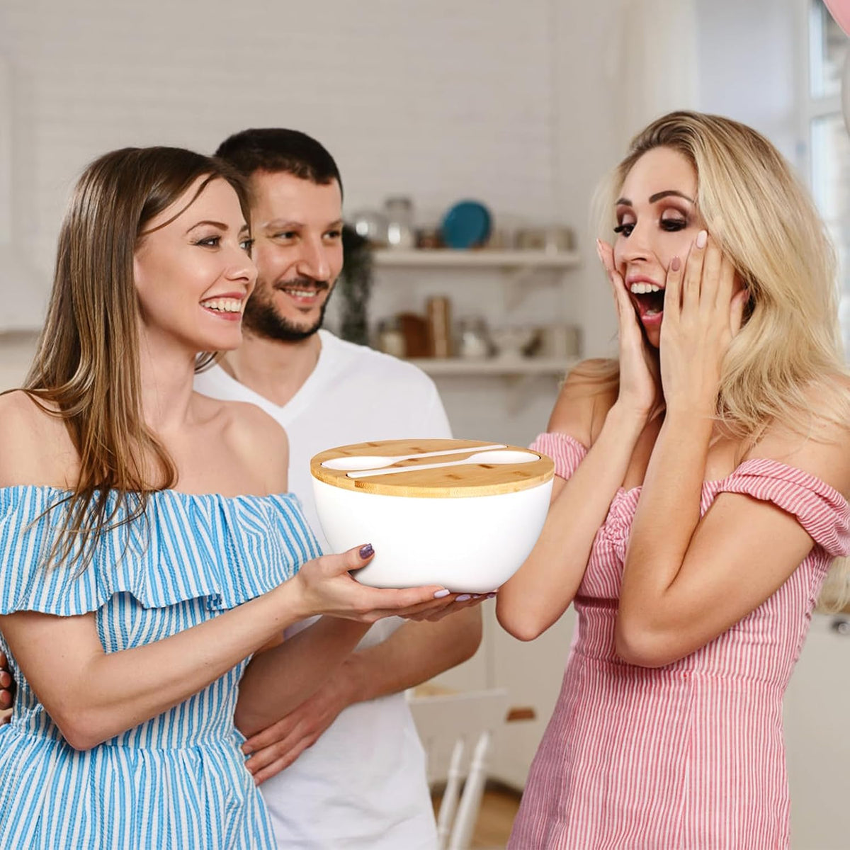 Salad Bowl Set of 3, Natural Bamboo Fiber Salad Serving Bowls with Lids,Mixing Bowl for Preparing and Serving Salad, Cereal, Fruit, Veggies, Popcorn,Chips & Bread(10",8",6")