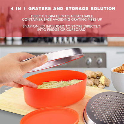 Cheese Grater Citrus Lemon Zester with Food Storage Container & Lid - Perfect For Hard Parmesan Or Soft Cheddar Cheeses, Ginger, Vegetables, Butter, Chocolate & Nutmeg (Black)