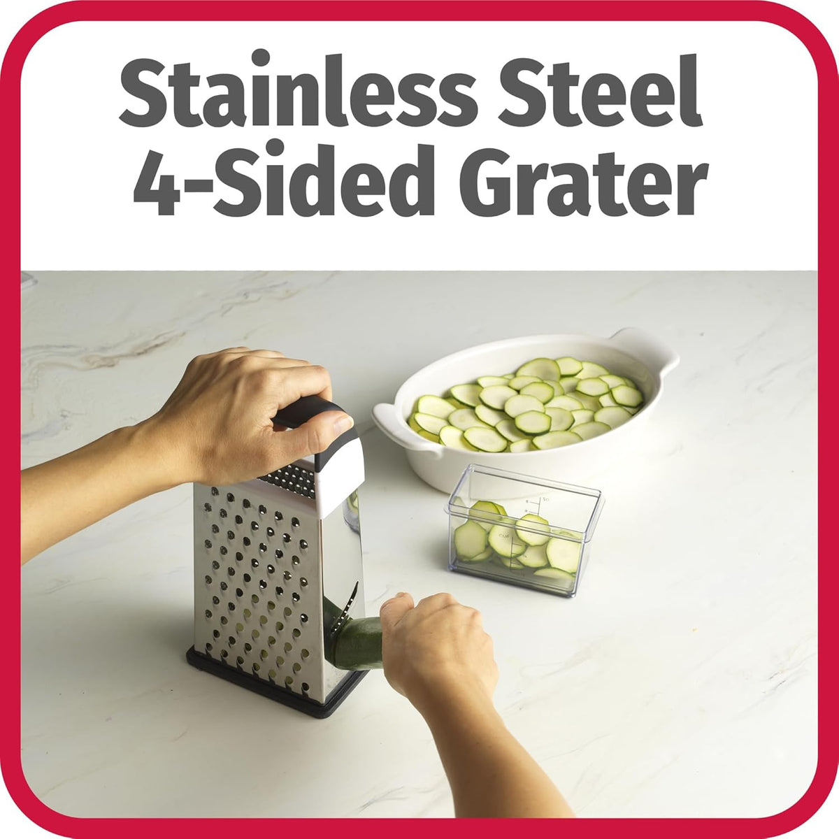 Touch 4-sided Box Grater, Stainless Steel Blades with Collection Cup Included