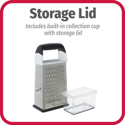 Touch 4-sided Box Grater, Stainless Steel Blades with Collection Cup Included