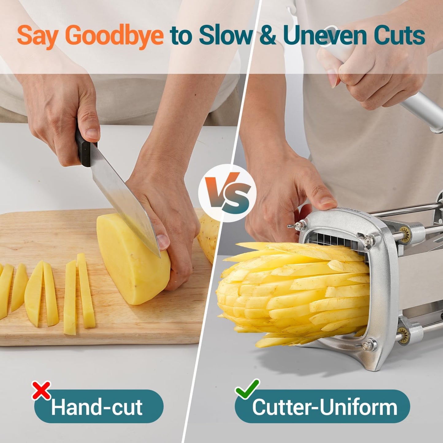 Professional Stainless Steel French Fry Cutter, 3 Blades (1/2", 3/8", 1/4") for Potatoes, Carrots, Apples, Commercial & Home Use