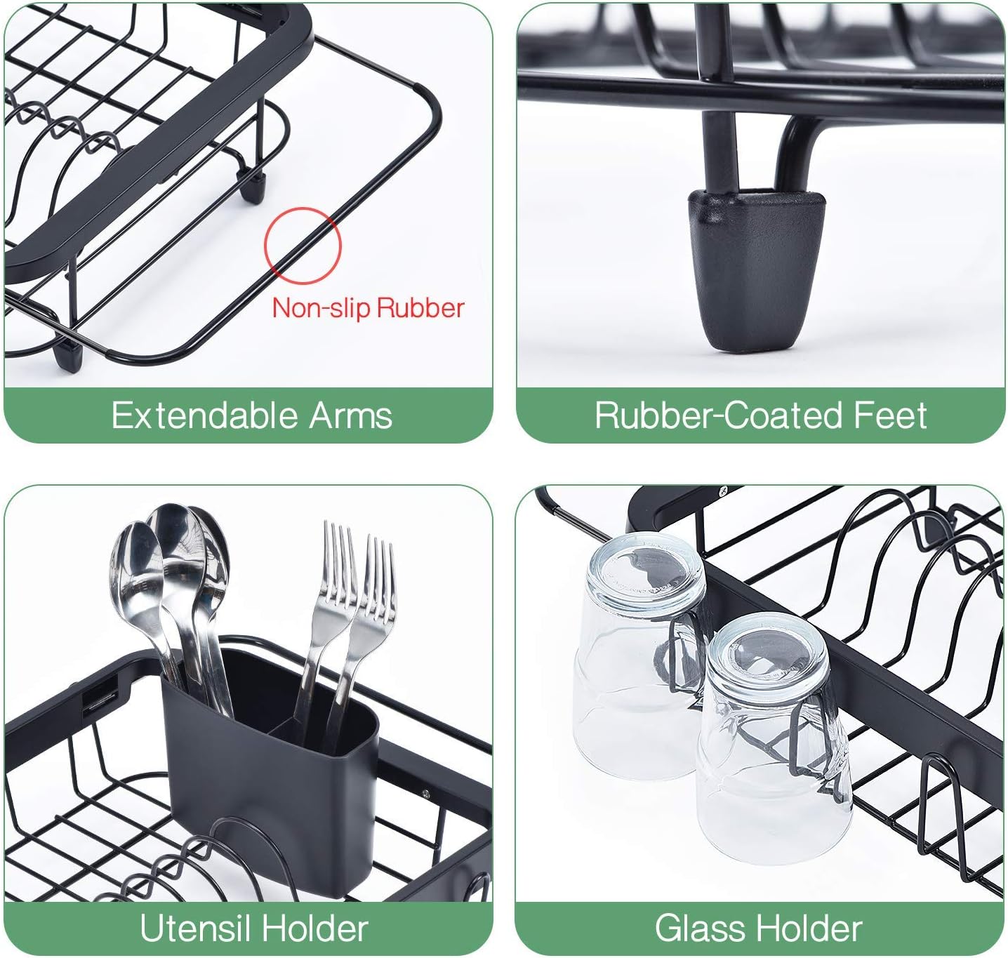 Expandable Sink Caddy with Dish Towel Bar, Adjustable Over-The-Sink Organizer for Kitchen, Rustproof Sponge Holder and Drying Rack