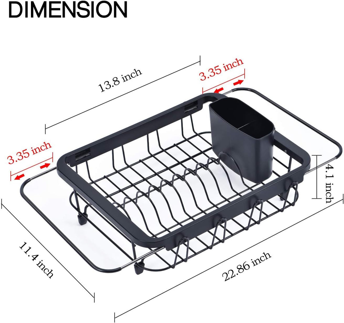 Expandable Sink Caddy with Dish Towel Bar, Adjustable Over-The-Sink Organizer for Kitchen, Rustproof Sponge Holder and Drying Rack