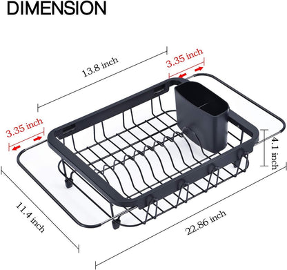 Expandable Sink Caddy with Dish Towel Bar, Adjustable Over-The-Sink Organizer for Kitchen, Rustproof Sponge Holder and Drying Rack