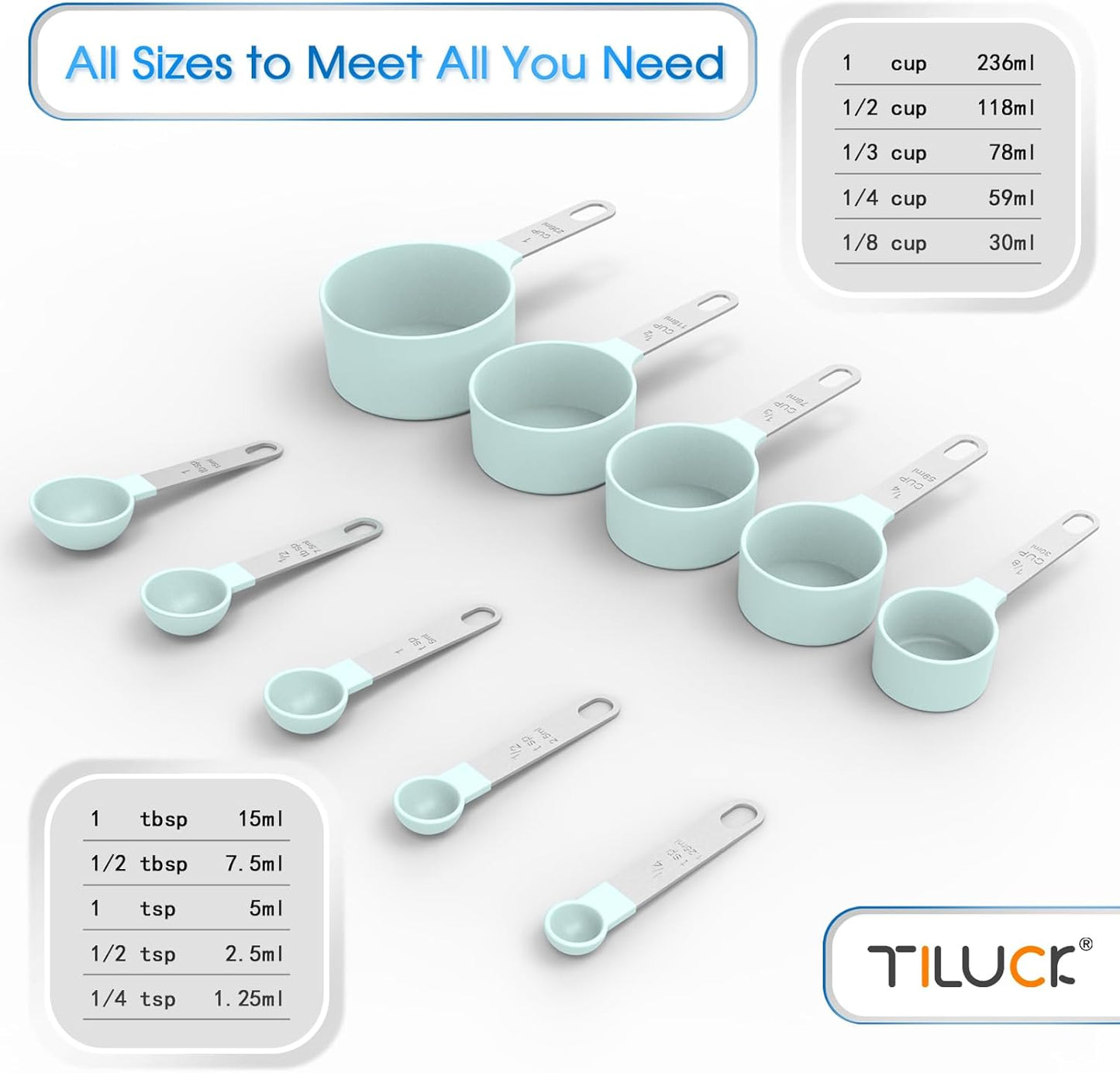 TILUCK Measuring Cups & Spoons Set, Stackable Cups and Spoons, Nesting Measure Cups with Stainless Steel Handle, Kitchen Gadgets for Cooking & Baking (Black)