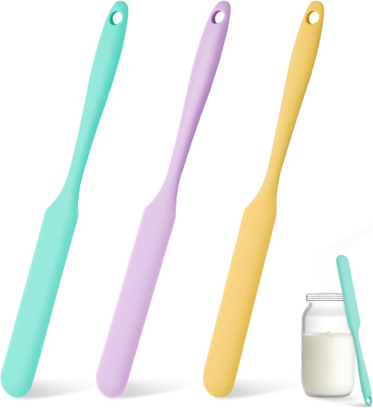 3 Pcs Silicone Jar Spatula Set, Sourdough Spurtle, Jar Scraper, Long Handle Thin Spatulas, Perfect for Jars, Bottles, Containers, Mixing, Scraping, Spreading Jam, Cake Icing and Sourdough Tools. (3)