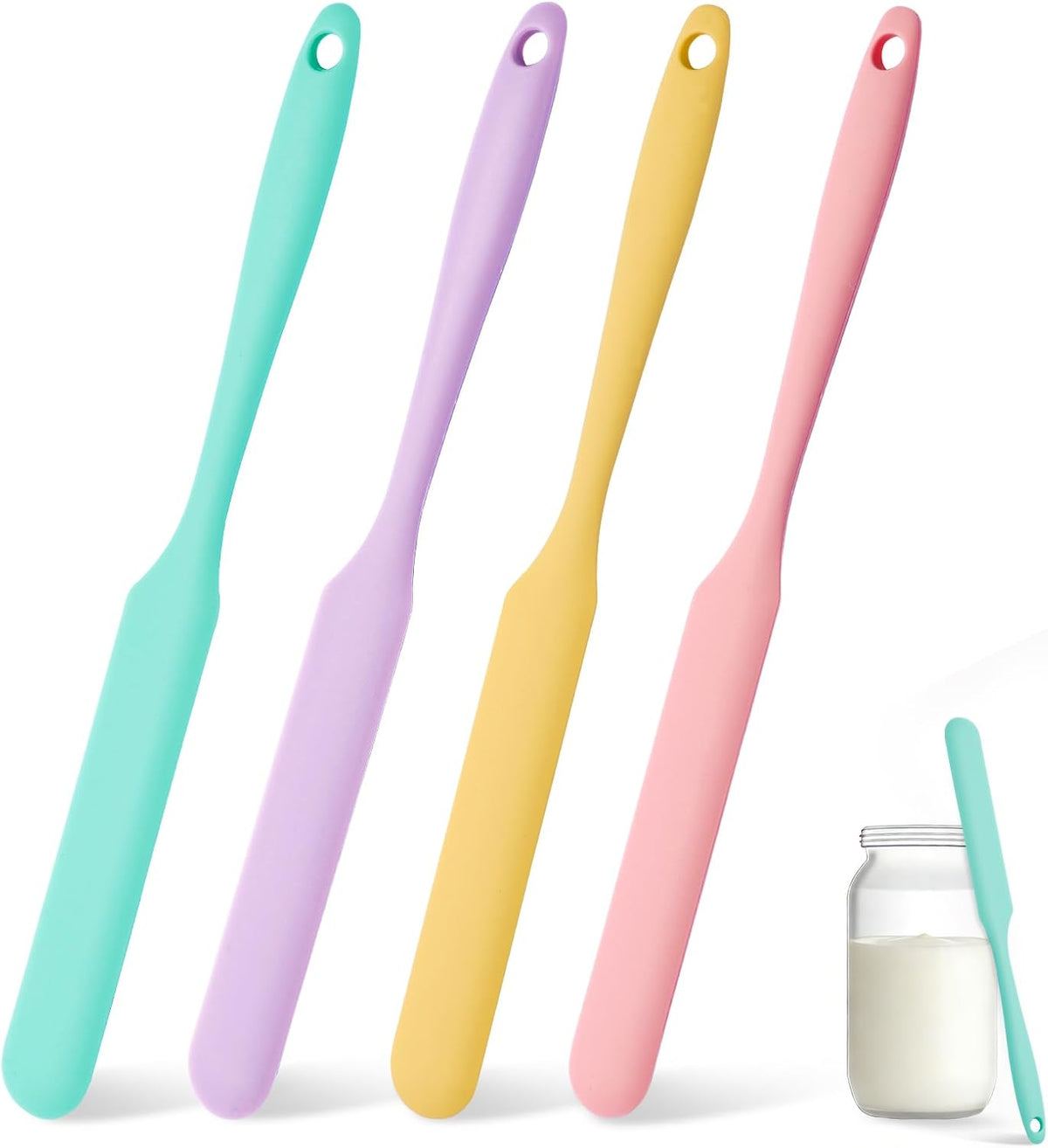 3 Pcs Silicone Jar Spatula Set, Sourdough Spurtle, Jar Scraper, Long Handle Thin Spatulas, Perfect for Jars, Bottles, Containers, Mixing, Scraping, Spreading Jam, Cake Icing and Sourdough Tools. (3)