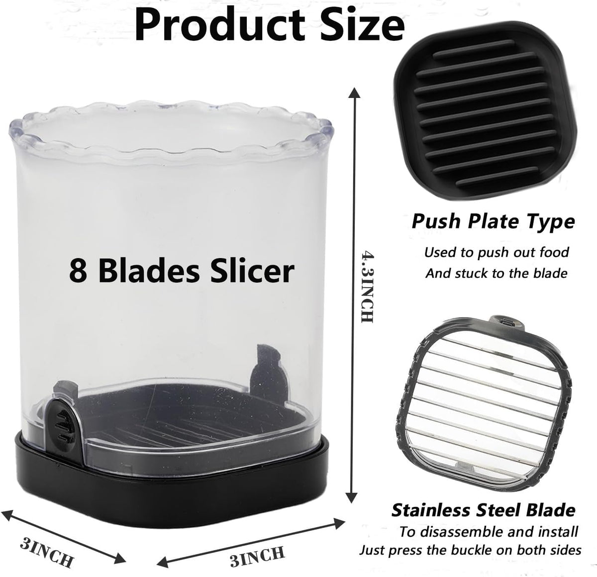 Fruit Slicer Cup,Strawberry Cutter Slicer with Stainless Blades for Egg Banana Cucumber Mushroom,Detachable Kitchen Gadget Tool Vegetable Salad Cut Slice -Precision Berry Cutter Black