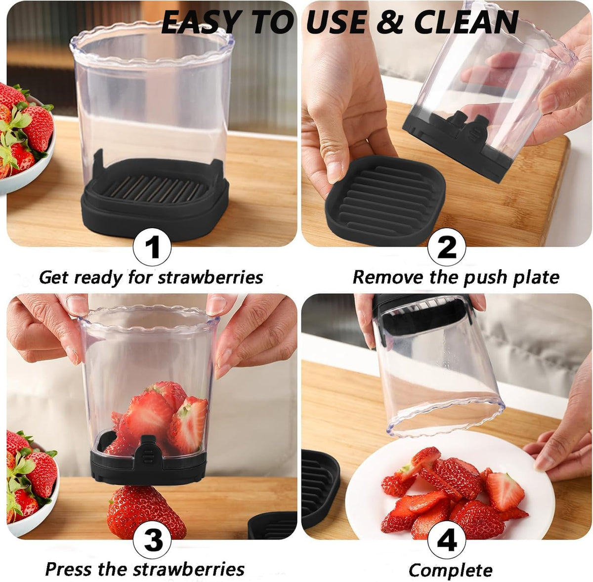 Fruit Slicer Cup,Strawberry Cutter Slicer with Stainless Blades for Egg Banana Cucumber Mushroom,Detachable Kitchen Gadget Tool Vegetable Salad Cut Slice -Precision Berry Cutter Black