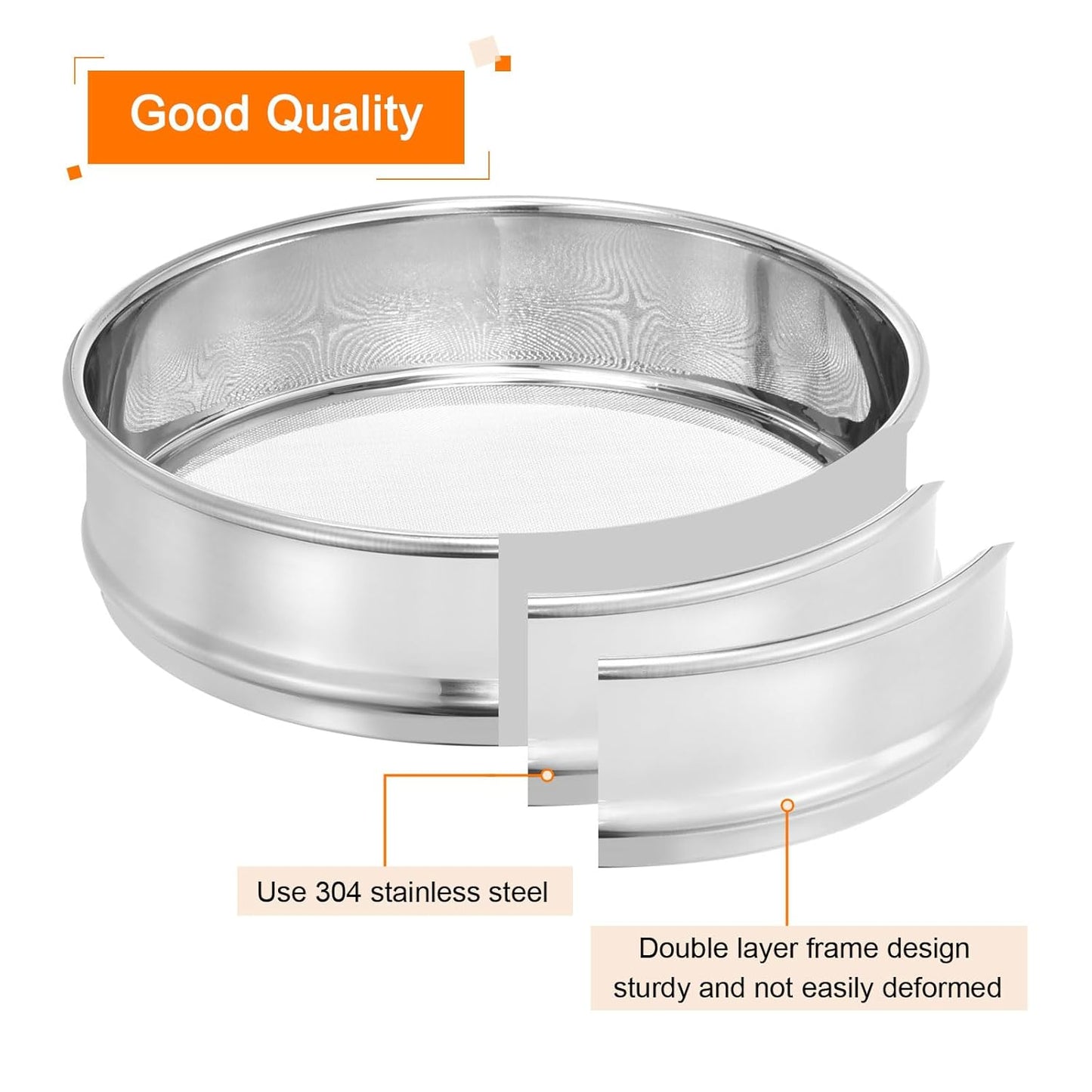 40 Mesh Lab Sieve, 8" Diameter Test Sieve 304 Stainless Steel Wire Cloth (0.45mm) for Industrial Laboratory - Colors A
