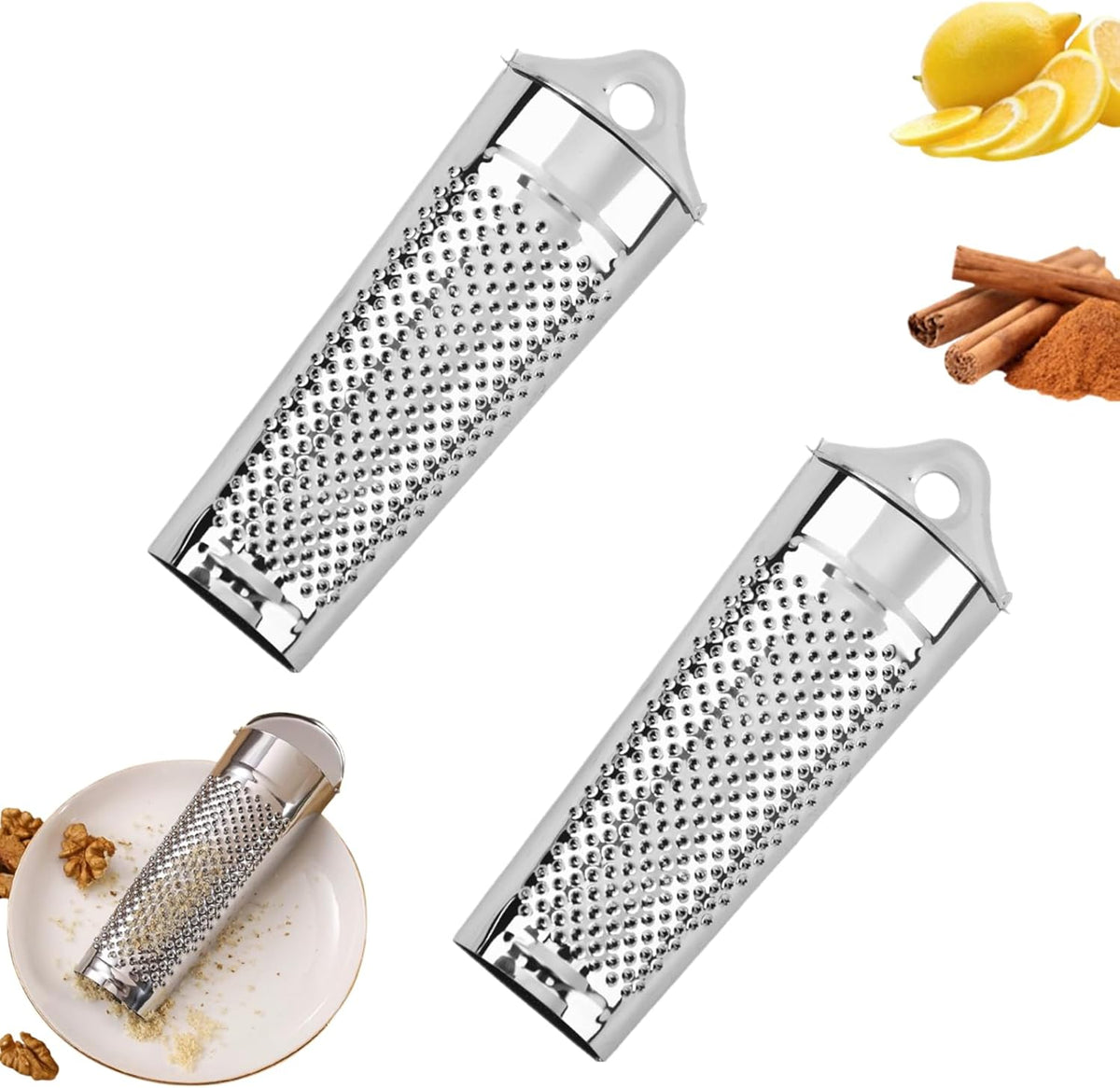 2 Pcs Ginger Grater Multifunctional Stainless Steel Garlic Grater Lemon Tool for Kitchen, Silver