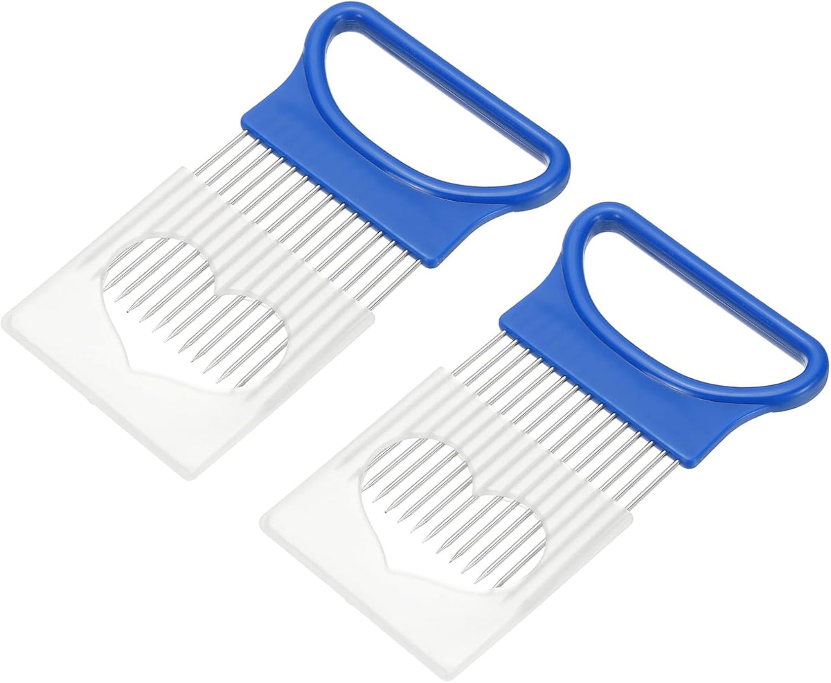 2 Pcs Onion Slicer Holder, 4.3 x 3.1 Inch Stainless Steel Vegetable Cutting Holder Food Cutter Tool for Slicing Storing Onions Tomatoes Potatoes Avocados Apples, White