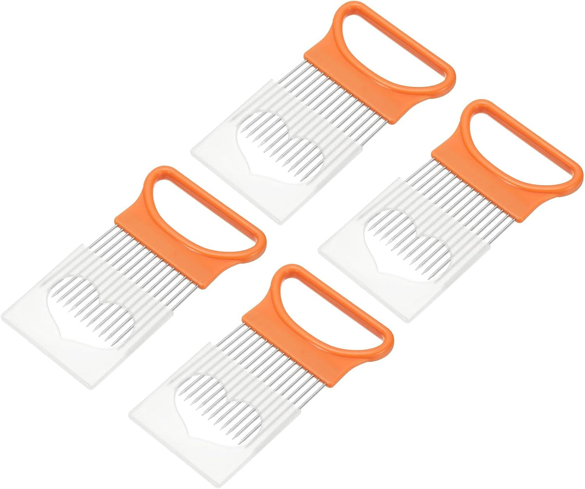 2 Pcs Onion Slicer Holder, 4.3 x 3.1 Inch Stainless Steel Vegetable Cutting Holder Food Cutter Tool for Slicing Storing Onions Tomatoes Potatoes Avocados Apples, White