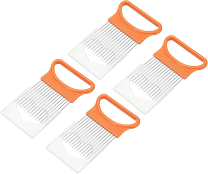 2 Pcs Onion Slicer Holder, 4.3 x 3.1 Inch Stainless Steel Vegetable Cutting Holder Food Cutter Tool for Slicing Storing Onions Tomatoes Potatoes Avocados Apples, White