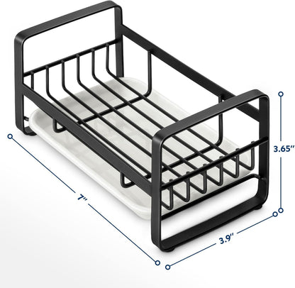 Kitchen Sink Sponge Holder, 304 Stainless Steel Kitchen Soap Dispenser Caddy Organizer, Countertop Soap Dish Rack Drainer with Removable Drain Tray, not Including Dispenser and Brush