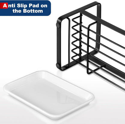 Kitchen Sink Sponge Holder, 304 Stainless Steel Kitchen Soap Dispenser Caddy Organizer, Countertop Soap Dish Rack Drainer with Removable Drain Tray, not Including Dispenser and Brush