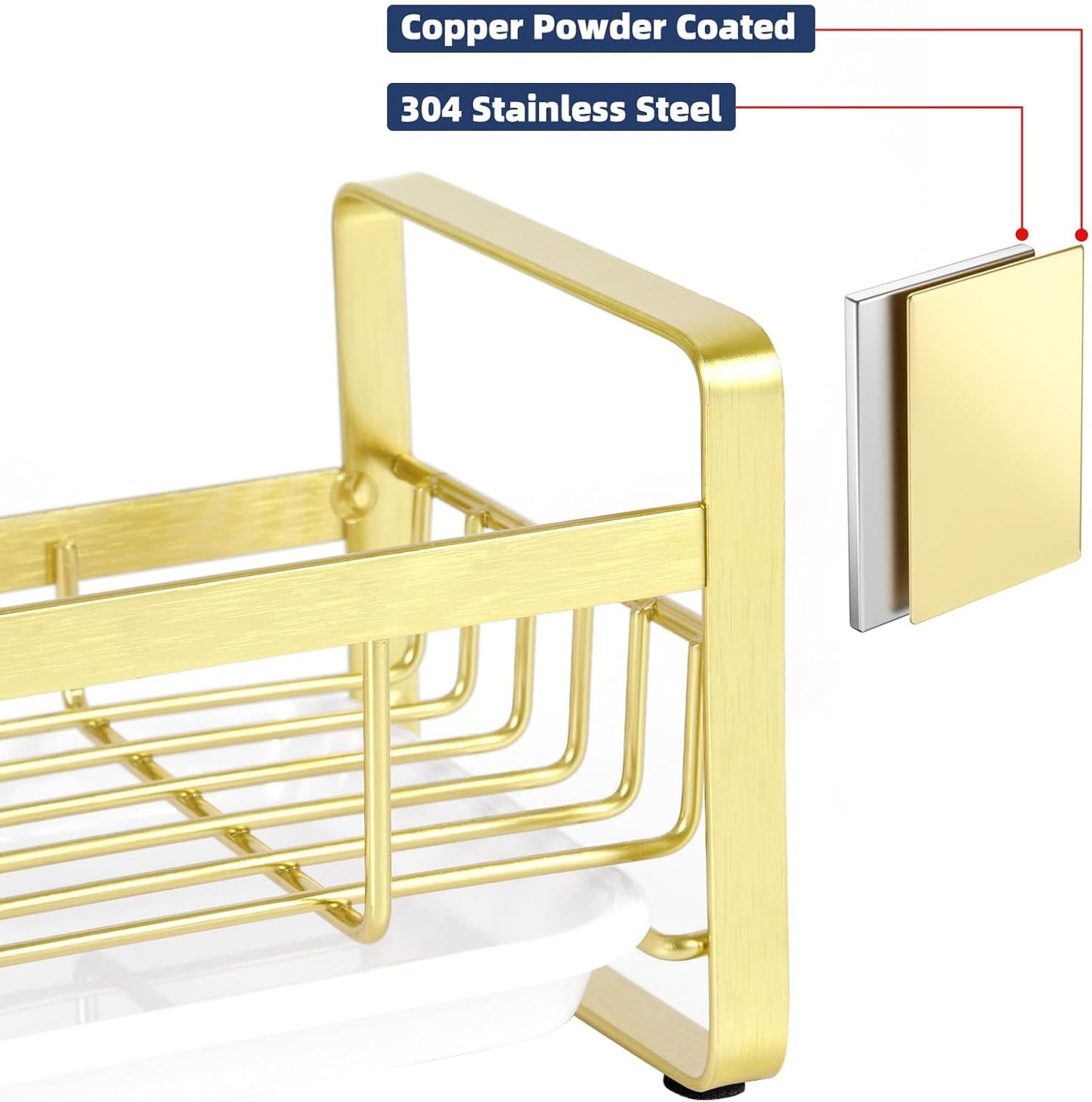 Kitchen Sink Sponge Holder, 304 Stainless Steel Kitchen Soap Dispenser Caddy Organizer, Countertop Soap Dish Rack Drainer with Removable Drain Tray, not Including Dispenser and Brush