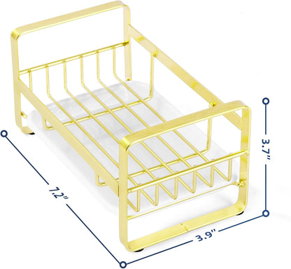 Kitchen Sink Sponge Holder, 304 Stainless Steel Kitchen Soap Dispenser Caddy Organizer, Countertop Soap Dish Rack Drainer with Removable Drain Tray, not Including Dispenser and Brush