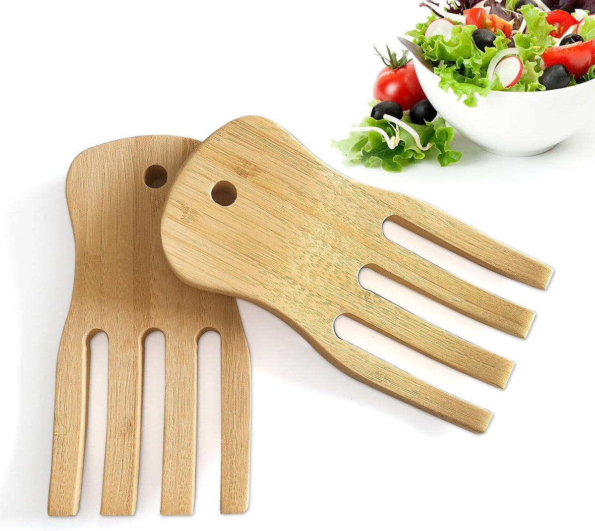 Bamboo Salad Servers,Cooking Utensil, Salad Spinner Tongs Set of 2