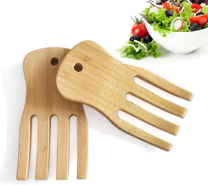 Bamboo Salad Servers,Cooking Utensil, Salad Spinner Tongs Set of 2