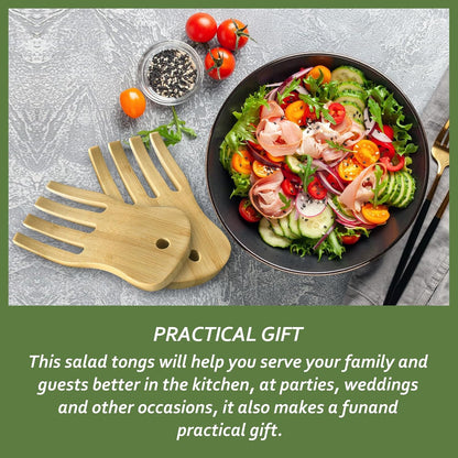 Bamboo Salad Servers,Cooking Utensil, Salad Spinner Tongs Set of 2