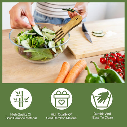 Bamboo Salad Servers,Cooking Utensil, Salad Spinner Tongs Set of 2