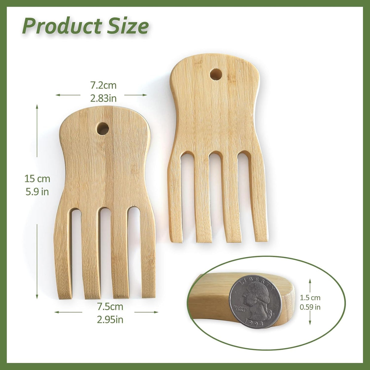 Bamboo Salad Servers,Cooking Utensil, Salad Spinner Tongs Set of 2
