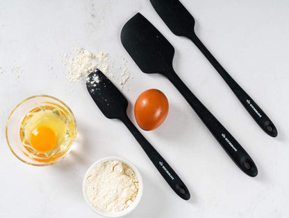 Premium 600°F Heat Resistant 5 Piece Silicone Spatula Set for Baking, Cooking, Mixing - Non-Stick with High Grade S-Iron Steel Core - One Piece Seamless Design - BPA Free (Black)