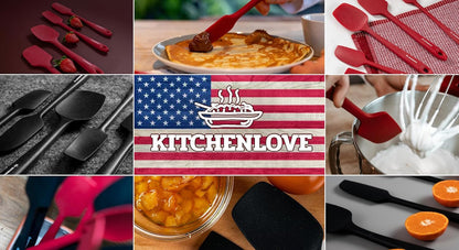 Premium 600°F Heat Resistant 5 Piece Silicone Spatula Set for Baking, Cooking, Mixing - Non-Stick with High Grade S-Iron Steel Core - One Piece Seamless Design - BPA Free (Black)