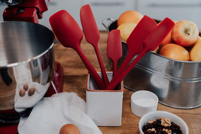 Premium 600°F Heat Resistant 5 Piece Silicone Spatula Set for Baking, Cooking, Mixing - Non-Stick with High Grade S-Iron Steel Core - One Piece Seamless Design - BPA Free (Black)