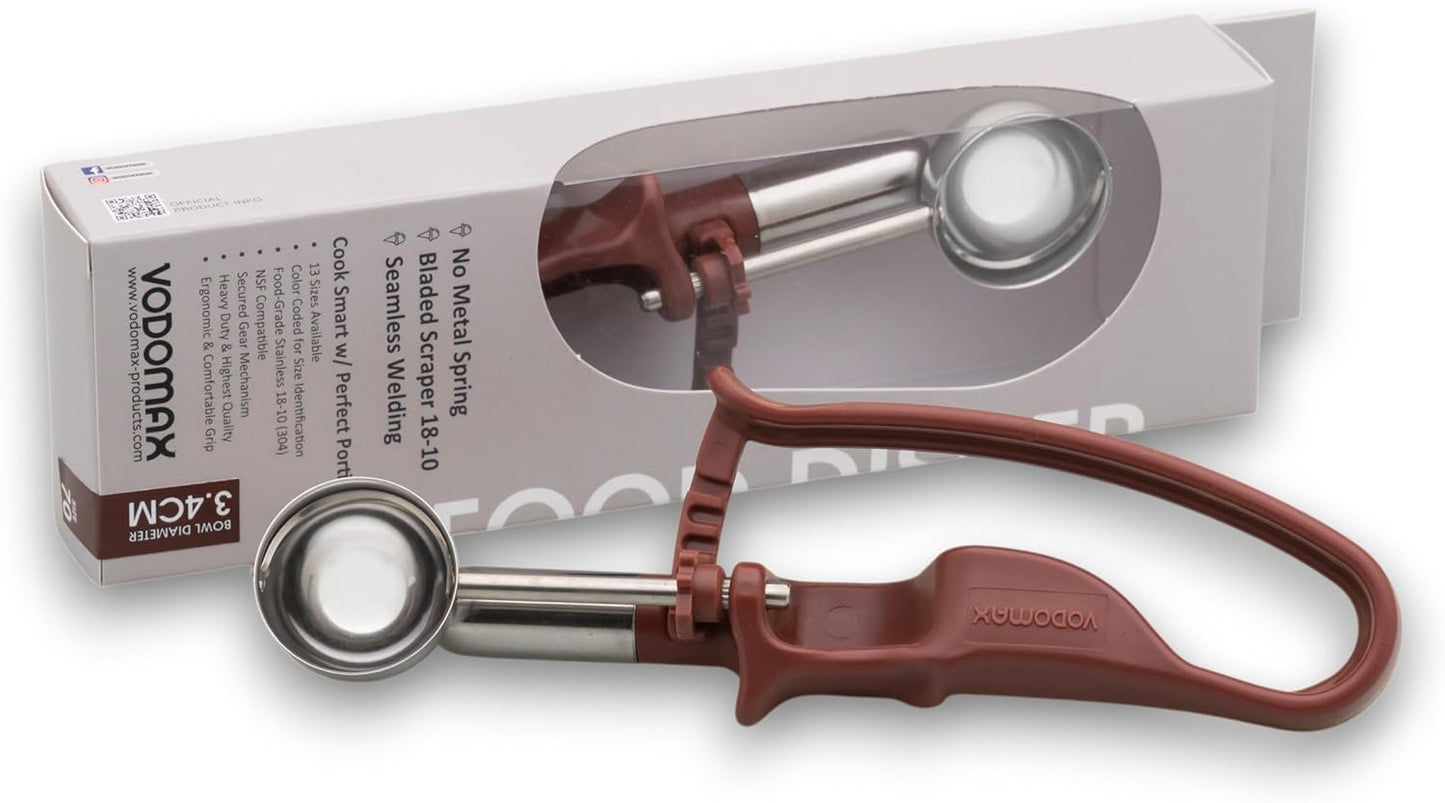 Size 70 BURGUNDY (0.46 oz.) VODOMAX Commercial Food Disher, IceCream Scooper, Stainless 18-10, Baking Scoop, Portion Control Scoop, Melon Scooper, Ice Cream Topping Baller, Non Zeroll
