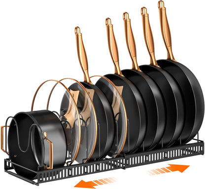Expandable Pot Pan Lid Organizers inside Cabinet, 10 Divider-Black | Expandable 11.8–22.9", 10 Adjustable Divider, Tool-Free Assembly, Non-Slip, Scratch-Proof, For Pan Lid Cutting Board Bakeware